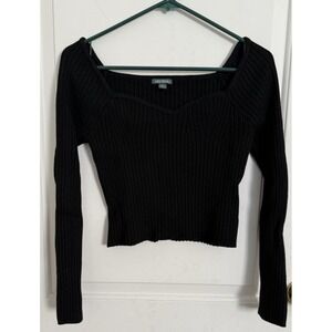 Wild Fable Ribbed Long Sleeve Sweetheart Neck Sweater Medium Goth grunge cropped